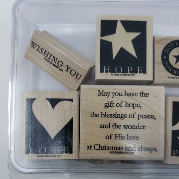 Stampin Up WISHING YOU Set of 6 Wood Rubber Stamps 2006 Stamping Up Peace Love - Picture 2 of 12